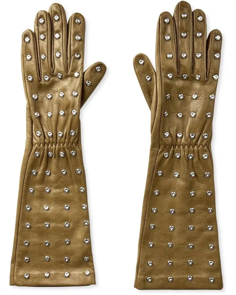 Bottega Veneta Handschuhe Embossed Logo Studs Leather grün Grün