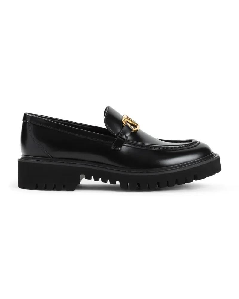 Valentino Garavani Black Leather Loafers With Gold-Tone V-Logo schwarz Schwarz