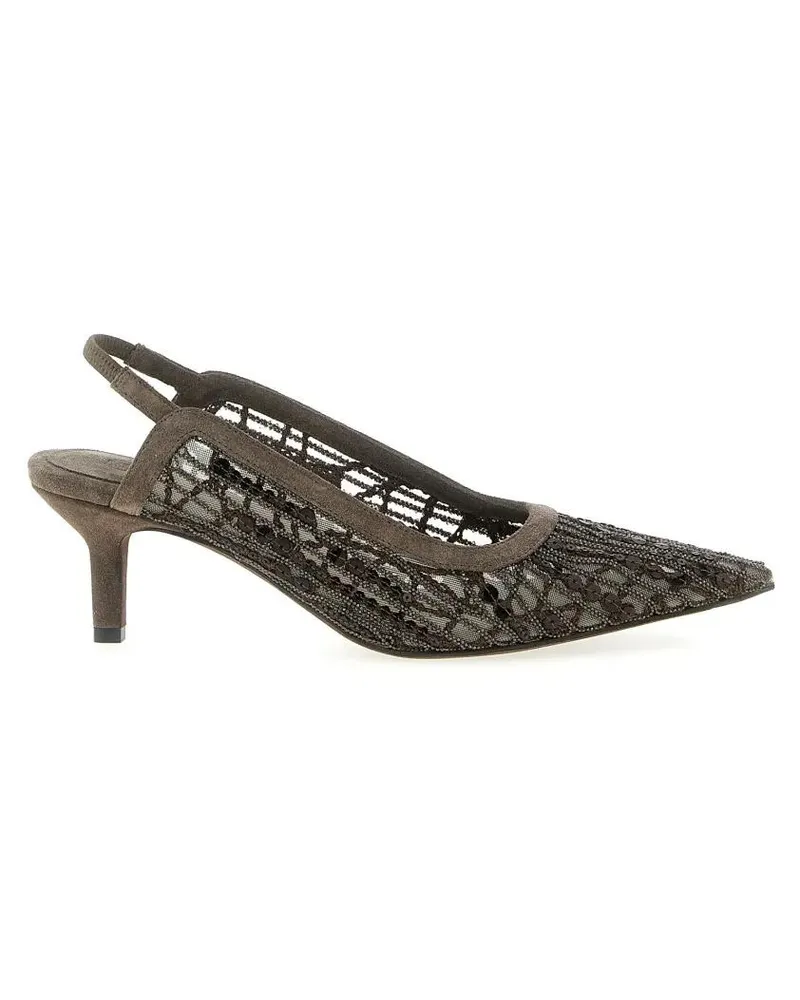 Brunello Cucinelli Hohe Schuhe 'City Glistening Abstract Embroidery' Slingback braun Braun