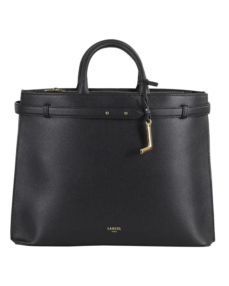 Lancel Hobo Bags Structured Leather Handbag With Dual Compartment schwarz Schwarz