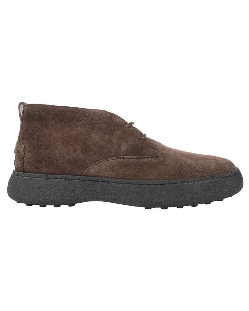 TOD'S Brown Suede Minimalist Lace-Up Shoes With Rubber S braun Braun