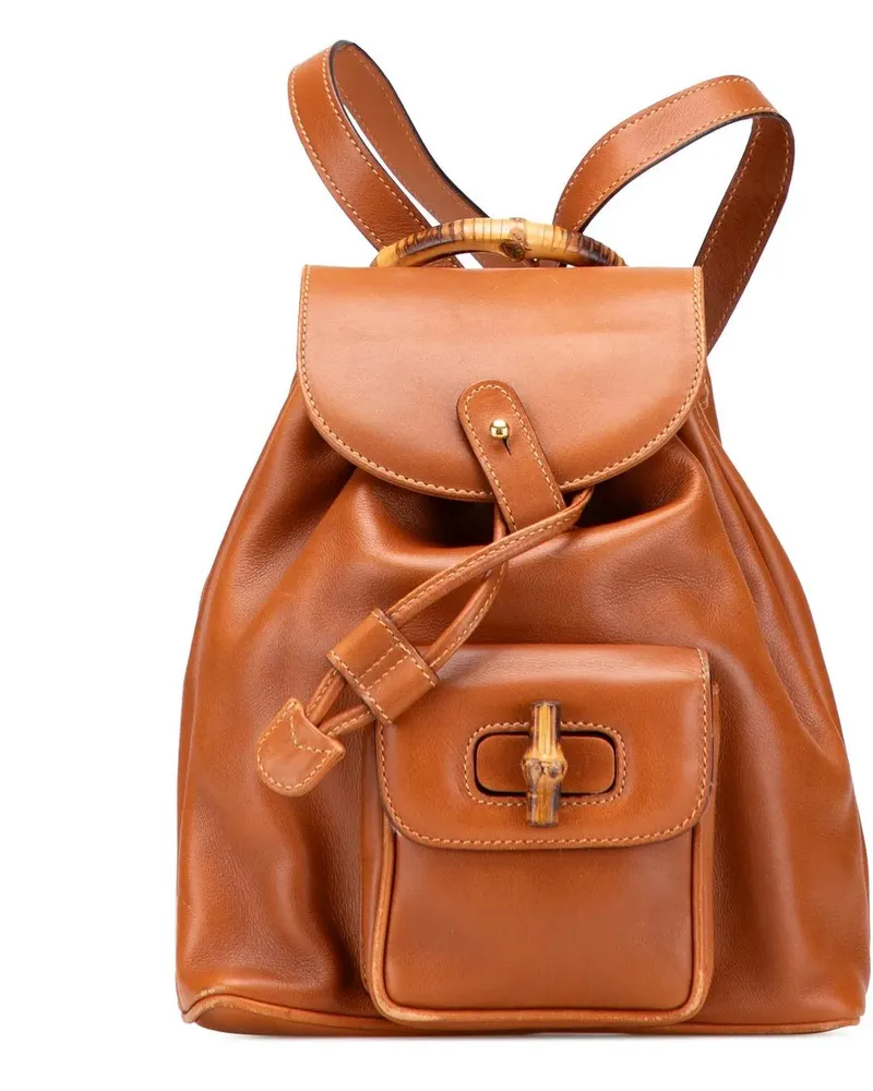 Gucci Rucksäcke Leather Bamboo Drawstring Backpack braun Braun