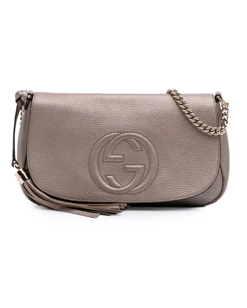Gucci Hobo Bags Medium Metallic Leather Soho Chain Flap Crossbody silberfarben Silber