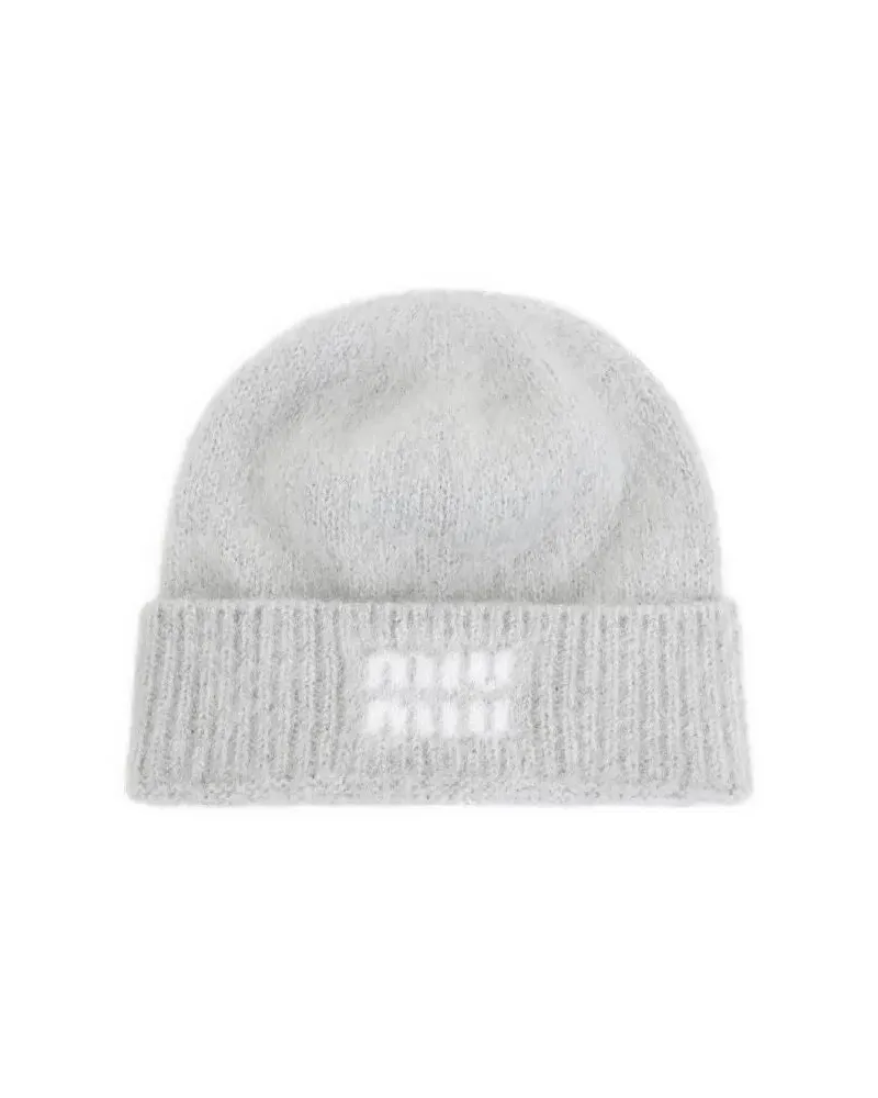 Miu Miu Caps & Mützen Ribbed Beanie Hat With Subtle Logo Detail grau Grau
