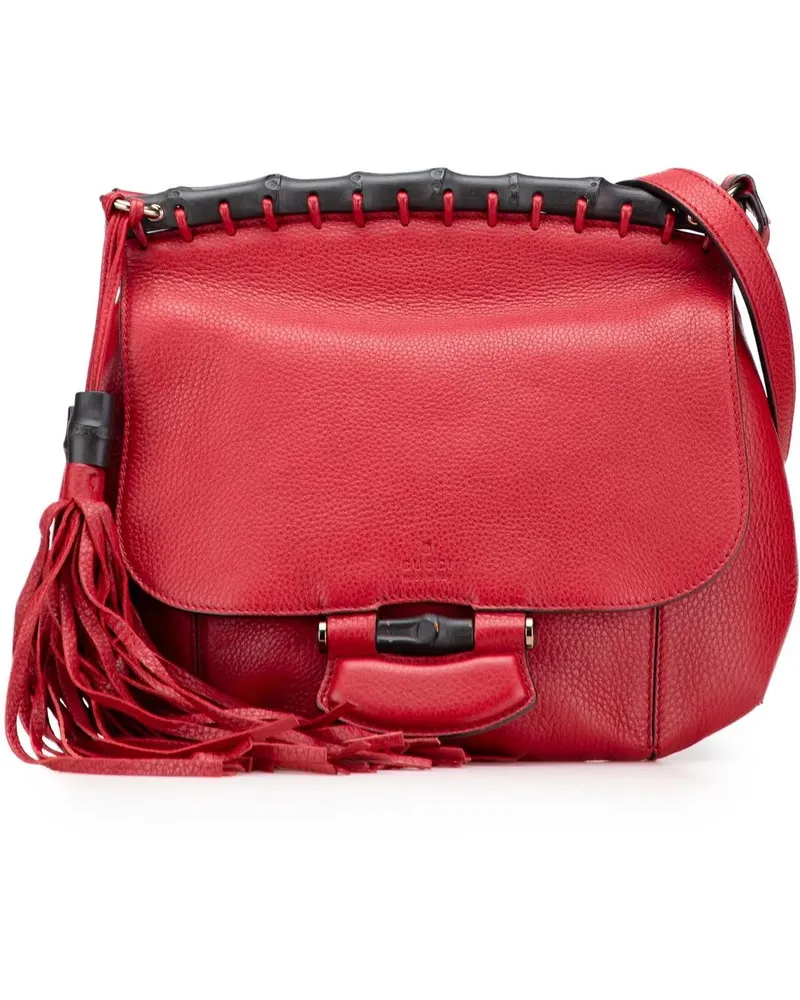 Gucci Hobo Bags Medium Leather Bamboo Nouveau Fringe Crossbody rot Rot
