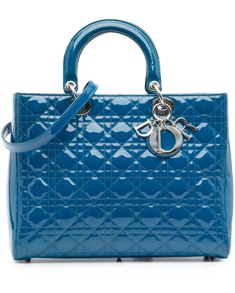 Dior Hobo Bags Large Patent Cannage Lady Dior blau Blau