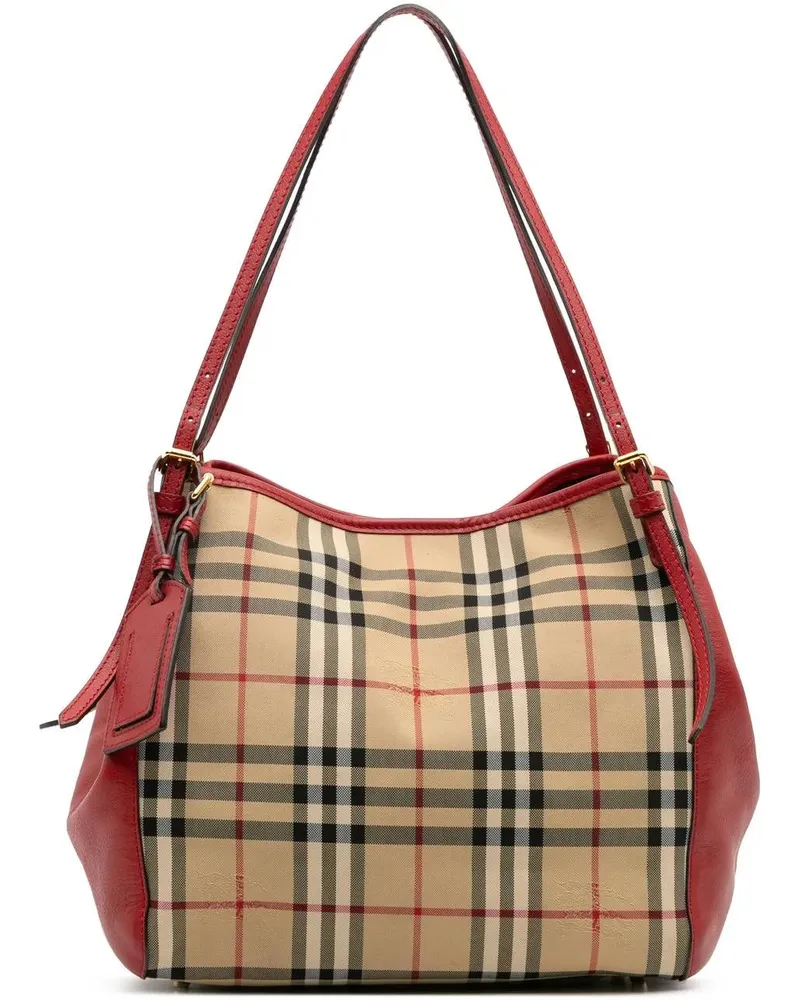 Burberry Shopper Small Haymarket Check Canvas and Leather Canterbur braun Braun