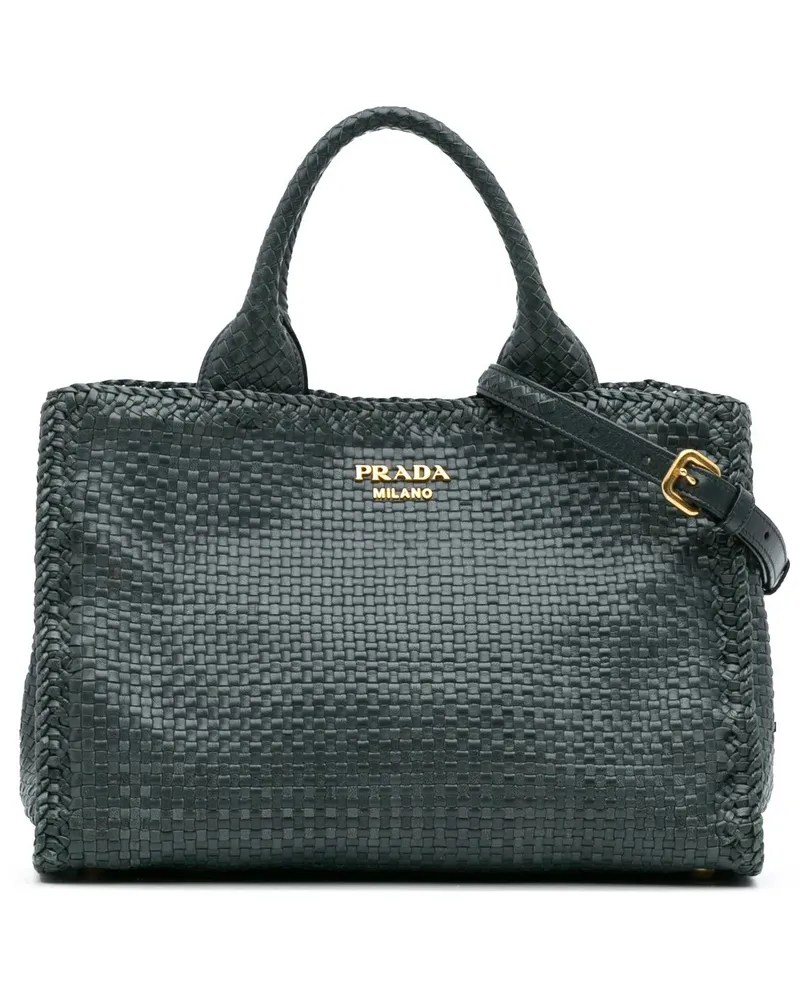 Prada Hobo Bags Goatskin Woven Madras Satchel grün Grün