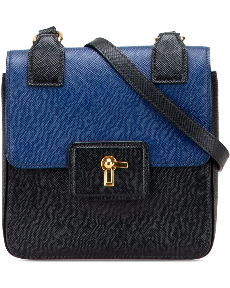 Prada Hobo Bags Bicolor Saffiano Cuir Flap Crossbody schwarz Schwarz