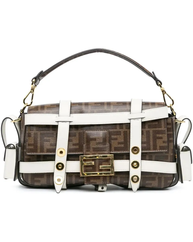 Fendi Hobo Bags 2010-2024 Zucca Glazed Fabric Cage Baguette Satche braun Braun
