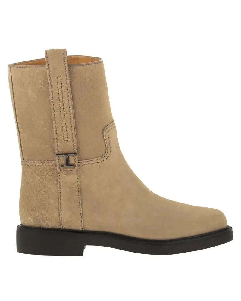 TOD'S Stiefel Suede Ankle Boot With T Accessory beige Beige