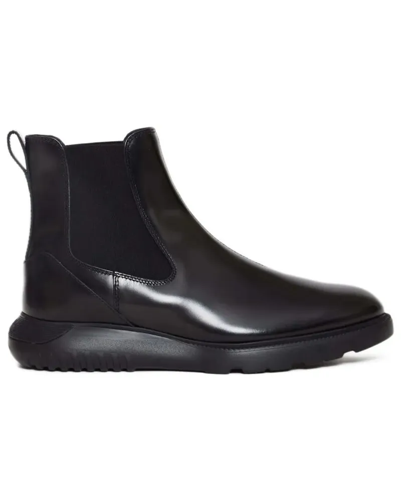 Hogan Stiefel Black Leather Ankle Boots schwarz Schwarz