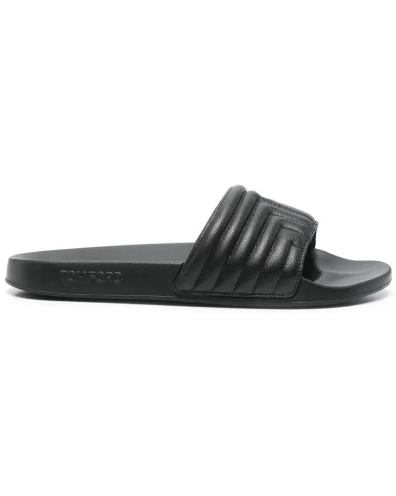 Tom Ford Loafer Almond Open Toe Leather Slippers schwarz Schwarz