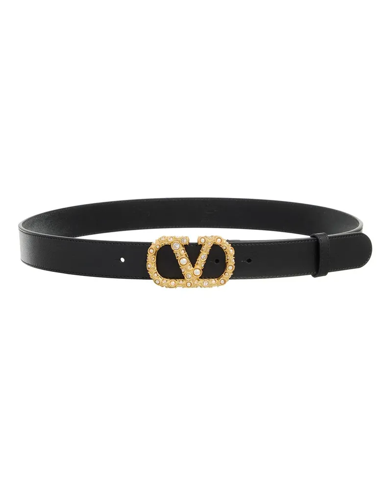 Valentino Garavani Gürtel Pearl Logo Belt schwarz Schwarz