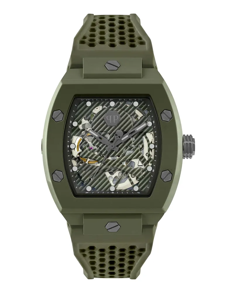 Philipp Plein Uhren Analoge Quarzuhr The Skeleton Ecoceramic green Grün