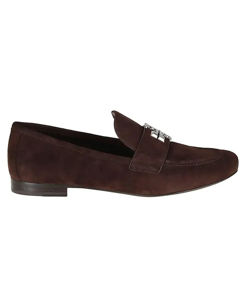 Tory Burch Brown Suede Loafers With Metallic Logo Embellishme braun Braun