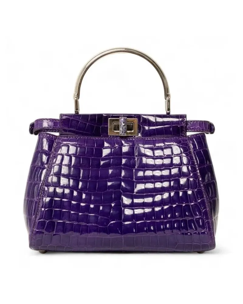 Fendi Hobo Bags Peekaboo Mini Croco leather Purple lila Lila