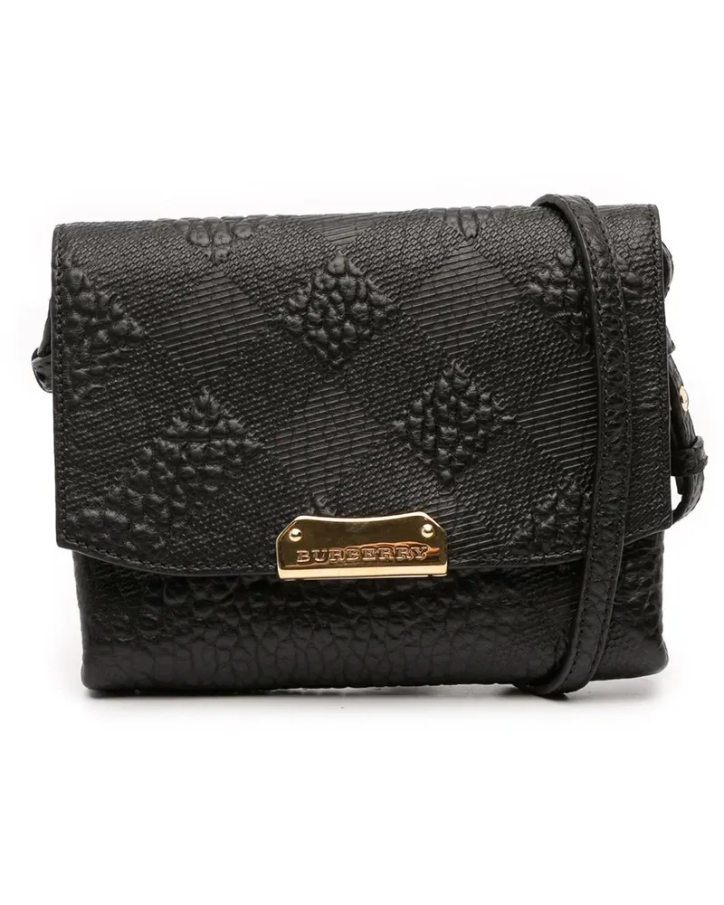 Burberry Hobo Bags Embossed Grain Check Leather Langley Crossbody schwarz Schwarz