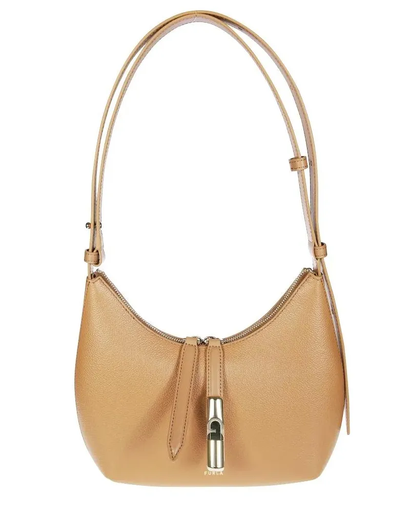 Furla Hobo Bags Curved Leather Shoulder Bag beige Beige