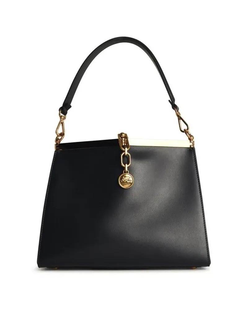 Etro Shopper Vela' Medium Bag In Smooth Leather Schwarz