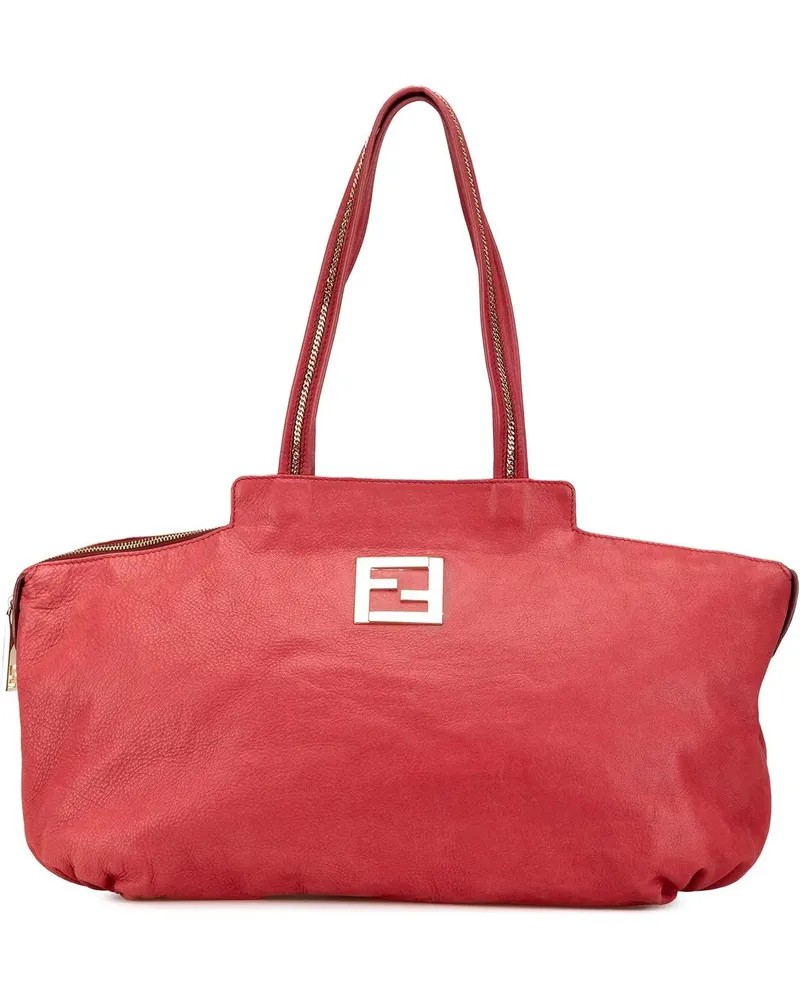 Fendi Shopper 2000-2010 Medium Leather Chains Tote rot Rot