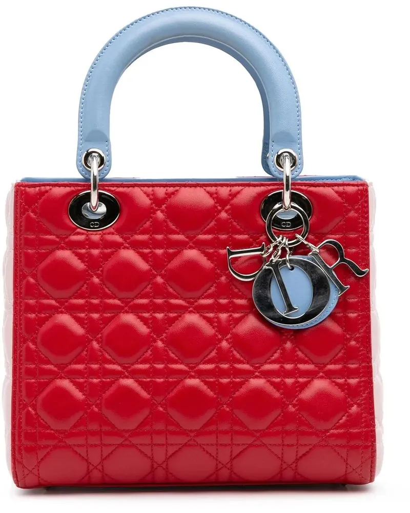 Dior Hobo Bags 2014 Medium Tricolor Lambskin Cannage Lady Dior rot Rot