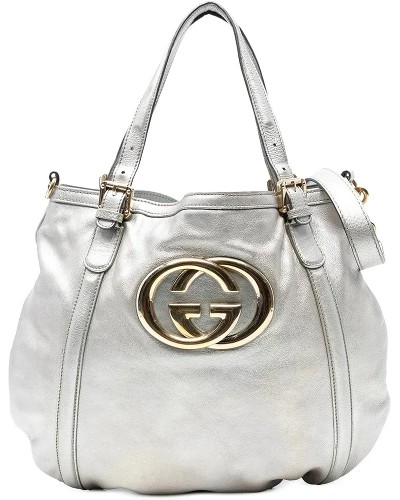 Gucci Hobo Bags Medium Metallic Calfskin Web Britt Satchel silberfarben Silber