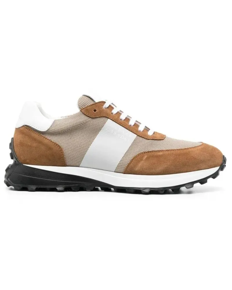 Casadei Low-Top Sneaker Brown Leather Casual Trainers With Contrasting Str braun Braun