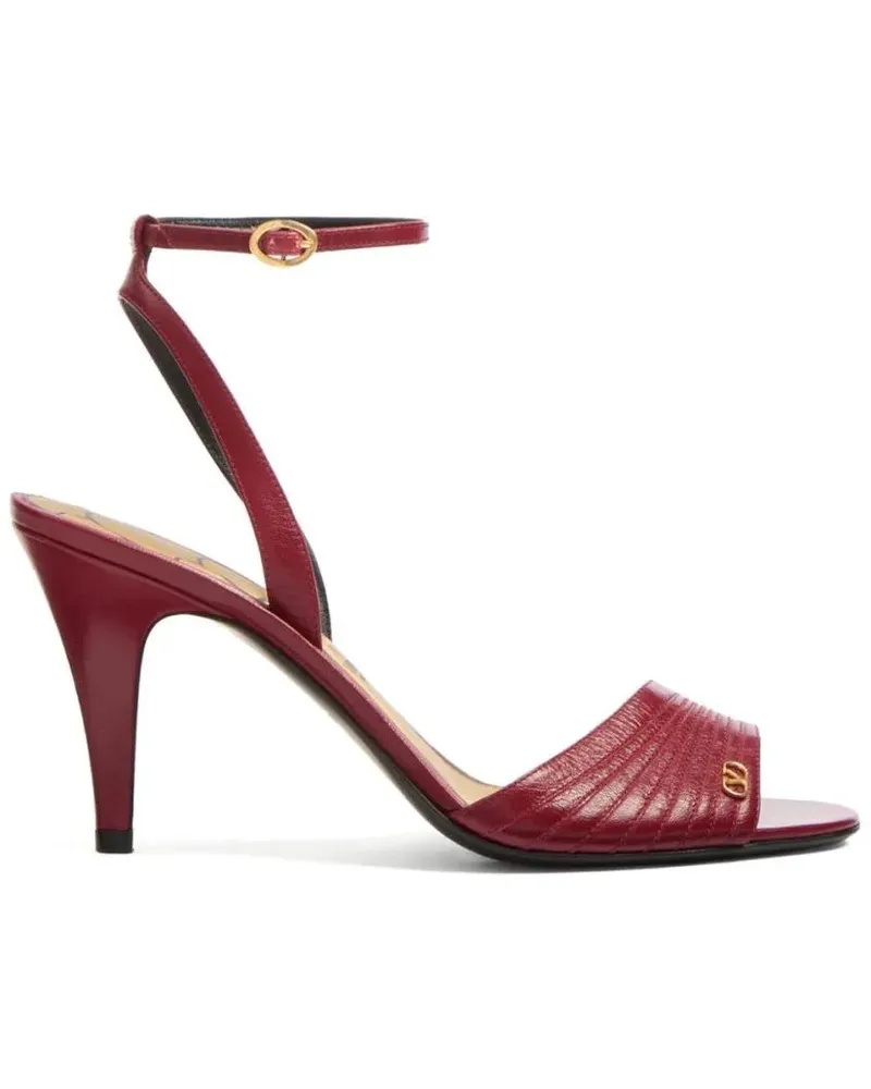 Valentino Garavani Sandalen Red Leather Sandals With V Logo And Ankle Strap rot Rot