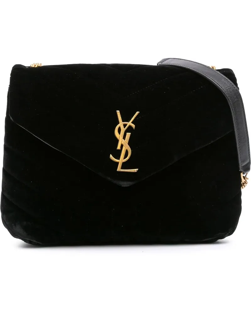 Saint Laurent Hobo Bags Small Matelasse Velvet Monogram LouLou Crossbody schwarz Schwarz