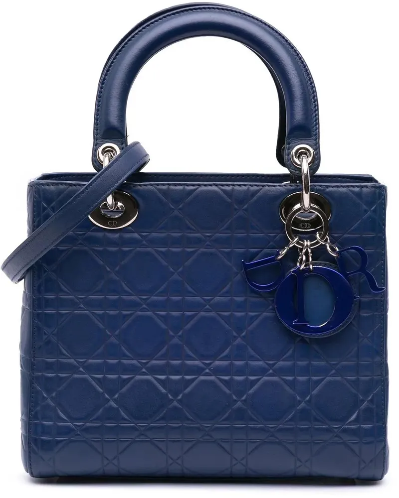 Dior Hobo Bags 2013 Medium Ultra Matte Calfskin Embossed Cannage blau Blau