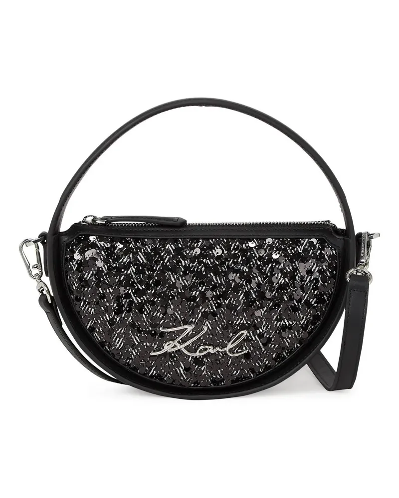 Karl Lagerfeld Crossbody Bags K/Signature runde Umhängetasche mit Pailletten silberfarben 