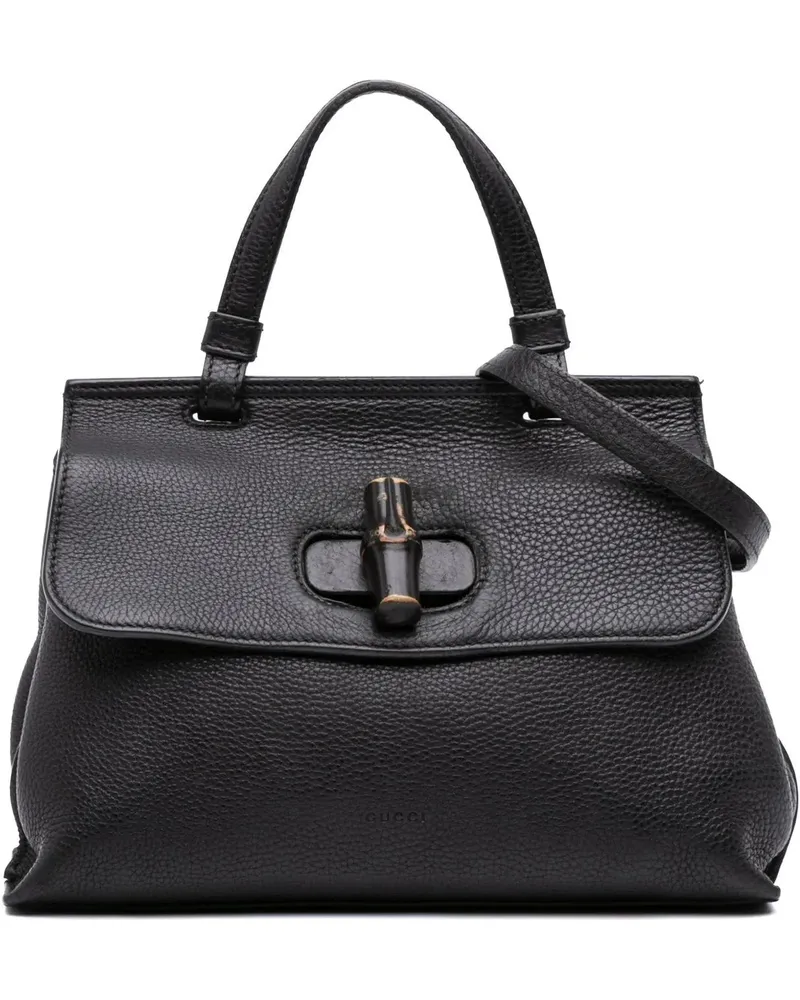Gucci Hobo Bags Small Leather Bamboo Daily Satchel schwarz Schwarz