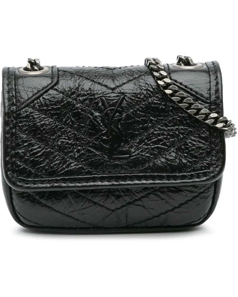 Saint Laurent Hobo Bags 2022 Micro Crinkled Leather Niki Airpods Case with schwarz Schwarz