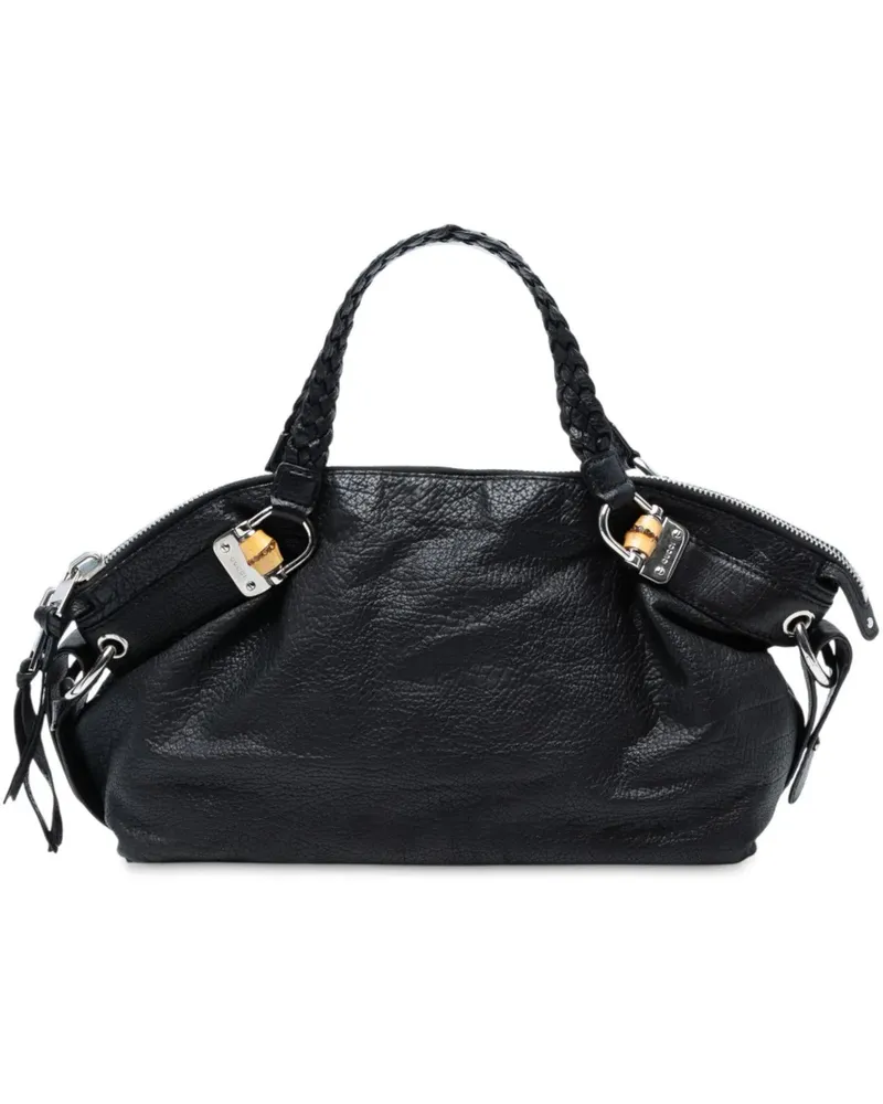 Gucci Shopper Medium Leather Bamboo Bar Tote schwarz Schwarz