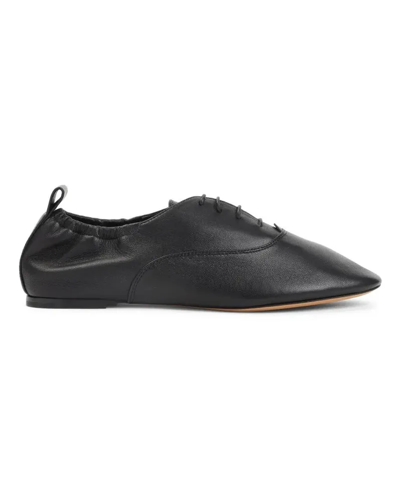 Lanvin Pointed-Toe Leather Flats With Gathered Elastic Co schwarz Schwarz