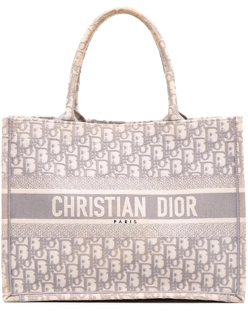 Dior Shopper Medium Oblique Embroidered Canvas Book Tote grau Grau