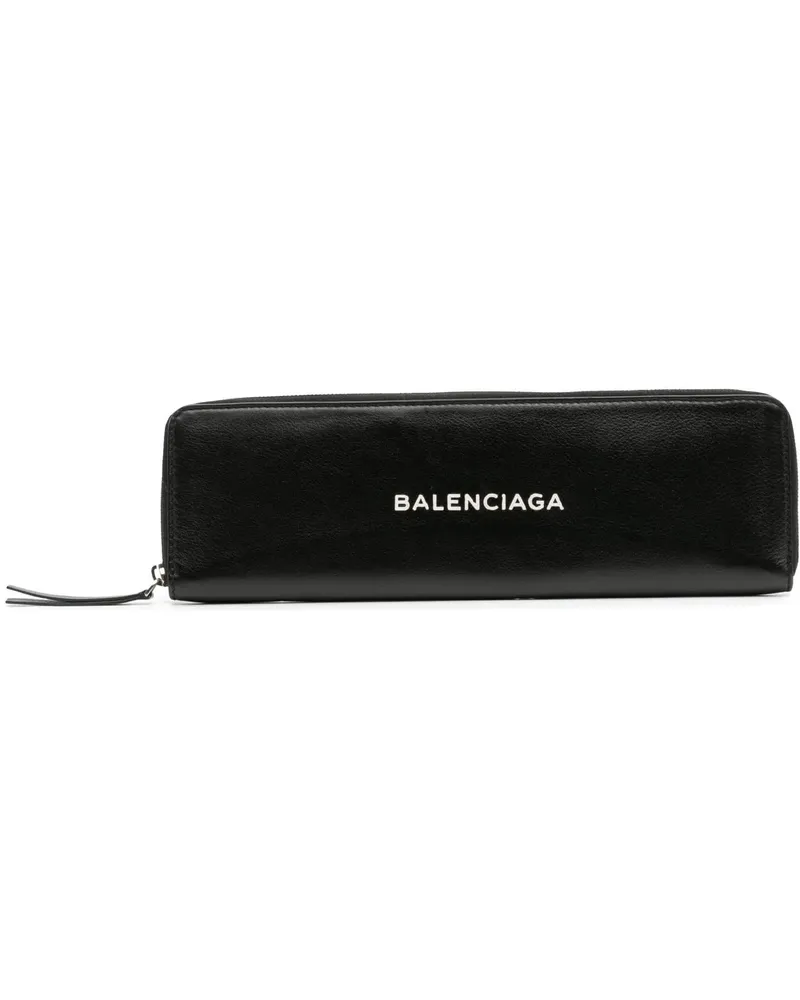 Balenciaga Clutches Leather Logo Clutch schwarz Schwarz