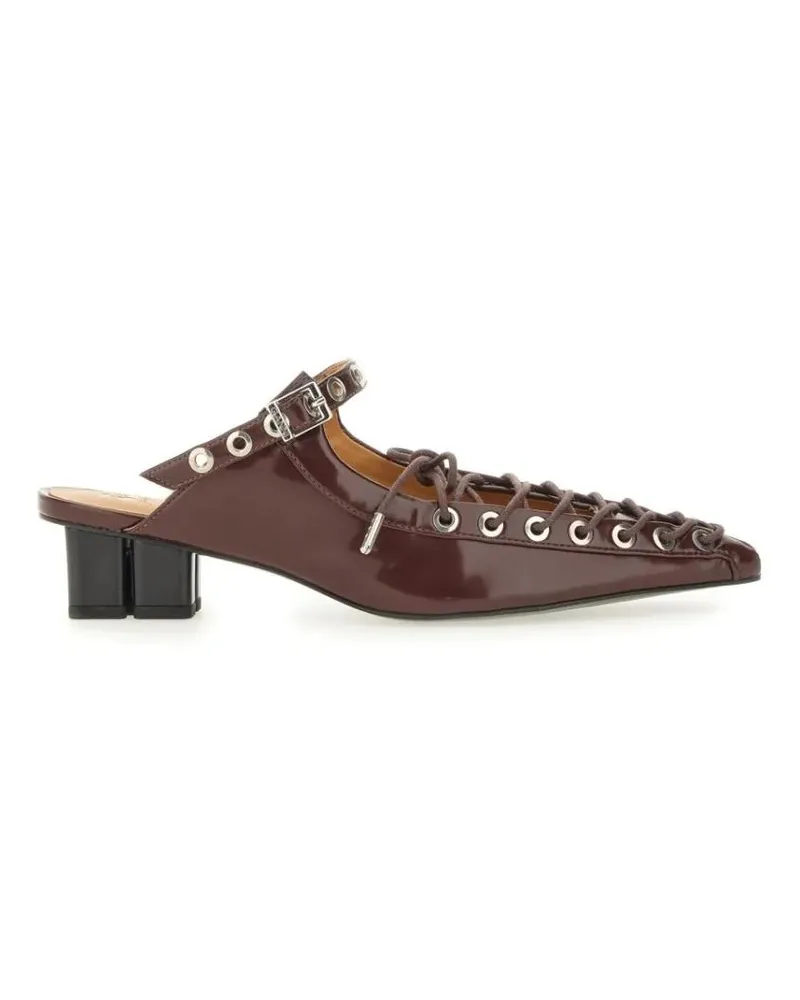 Ganni Burgundy Lace-Up Mules rot Rot