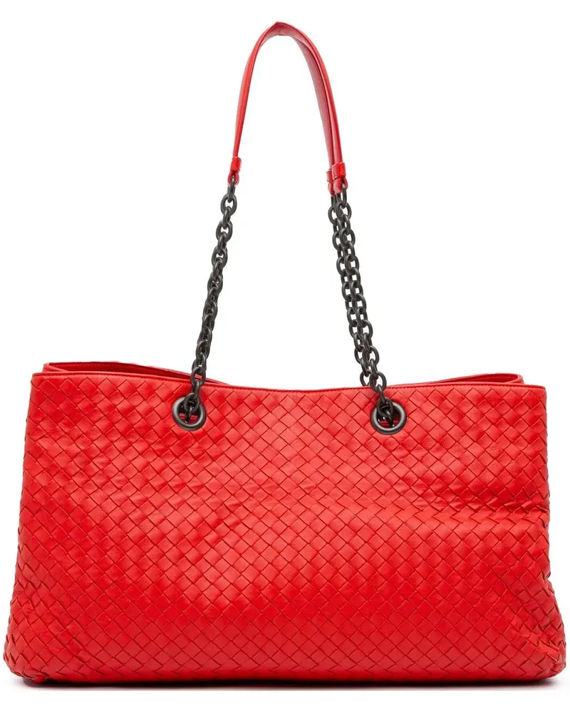 Bottega Veneta Shopper Medium Nappa Intrecciato Double Chain Tote rot Rot