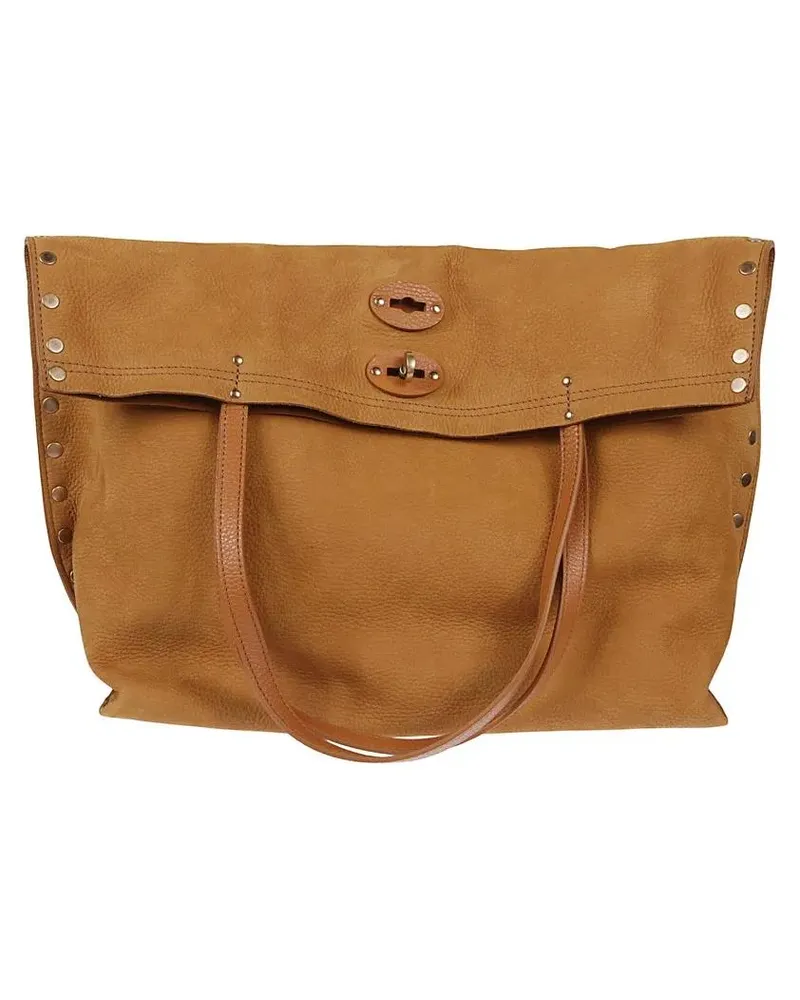 Zanellato Shopper & Totes Brown Textured Leather Tote With Fold-Over Flap braun Braun