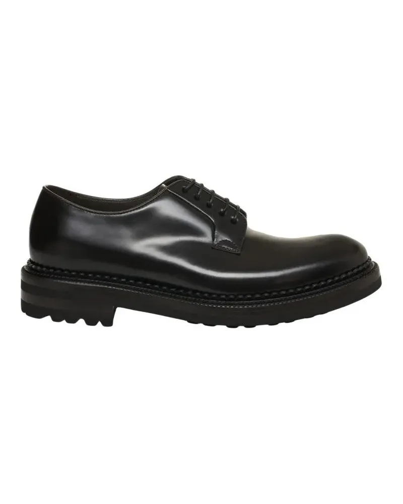 Green George Smooth Leather Derby Shoes With Grooved Sole schwarz Schwarz