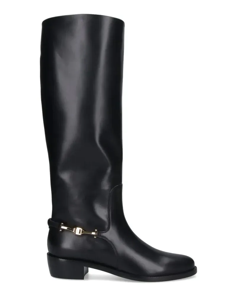 Ferragamo Stiefel Tall Smooth Black Leather Boots schwarz Schwarz