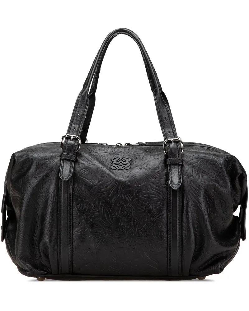 Loewe Crossbody Bags 2013 Embossed Leather Canela Boston Bag schwarz Schwarz