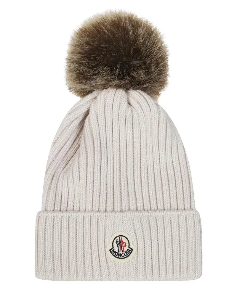 Moncler Caps & Mützen Beanie With Logo Pom weiß Weiß