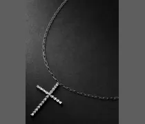 Collana in oro bianco e pendente a forma di croce con diamanti