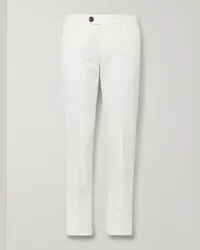 Brunello Cucinelli Pantaloni slim-fit in gabardine di cotone Bianco