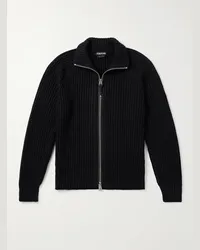 Tom Ford Cardigan slim-fit in misto lana e cashmere a coste con zip Nero