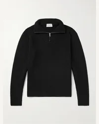 Officine Generale Pullover in lana a coste con mezza zip Tarek Nero