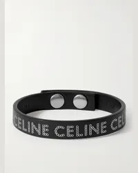 Celine Bracciale in pelle con borchie Nero